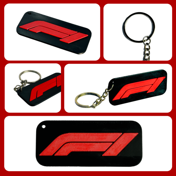 Authentic F1 car silhouette keyring – durable PLA material