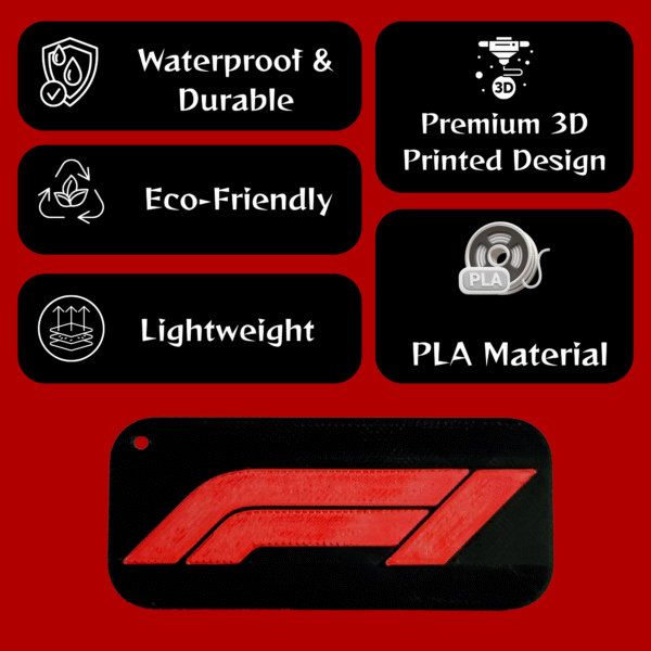 Authentic F1 car silhouette keyring – durable PLA material