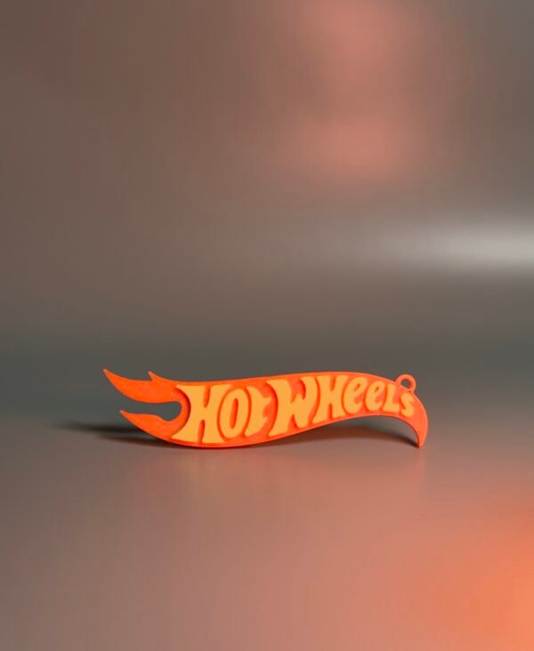 Custom 3D-printed Hot Wheels logo keychain