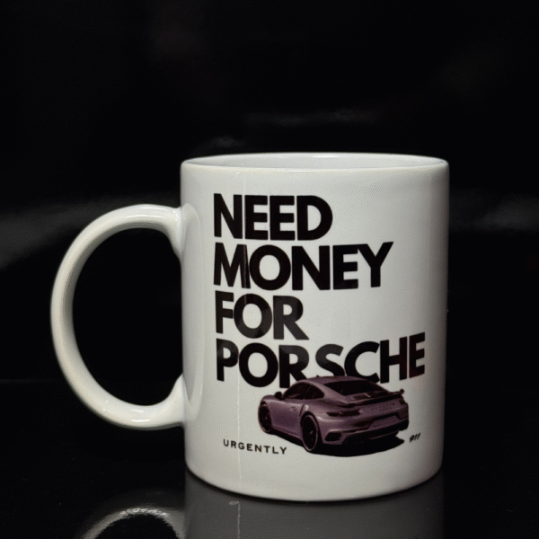 White ceramic Porsche mug collectible drinkware